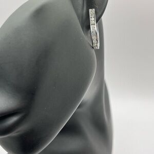 1.00 CT Channel Natural Diamond Sterling Silver Large Hoops